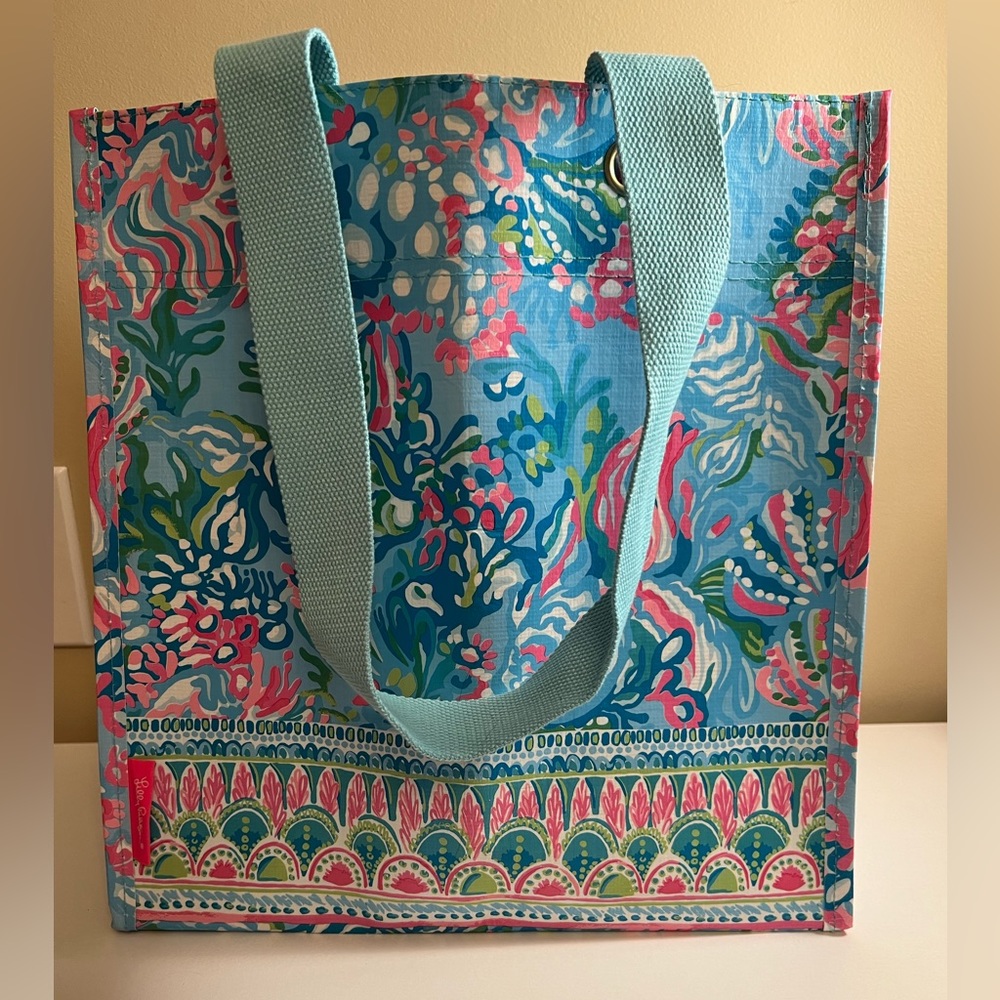 Lilly Pulitzer Market Shopper Tote Teal Pink and Green